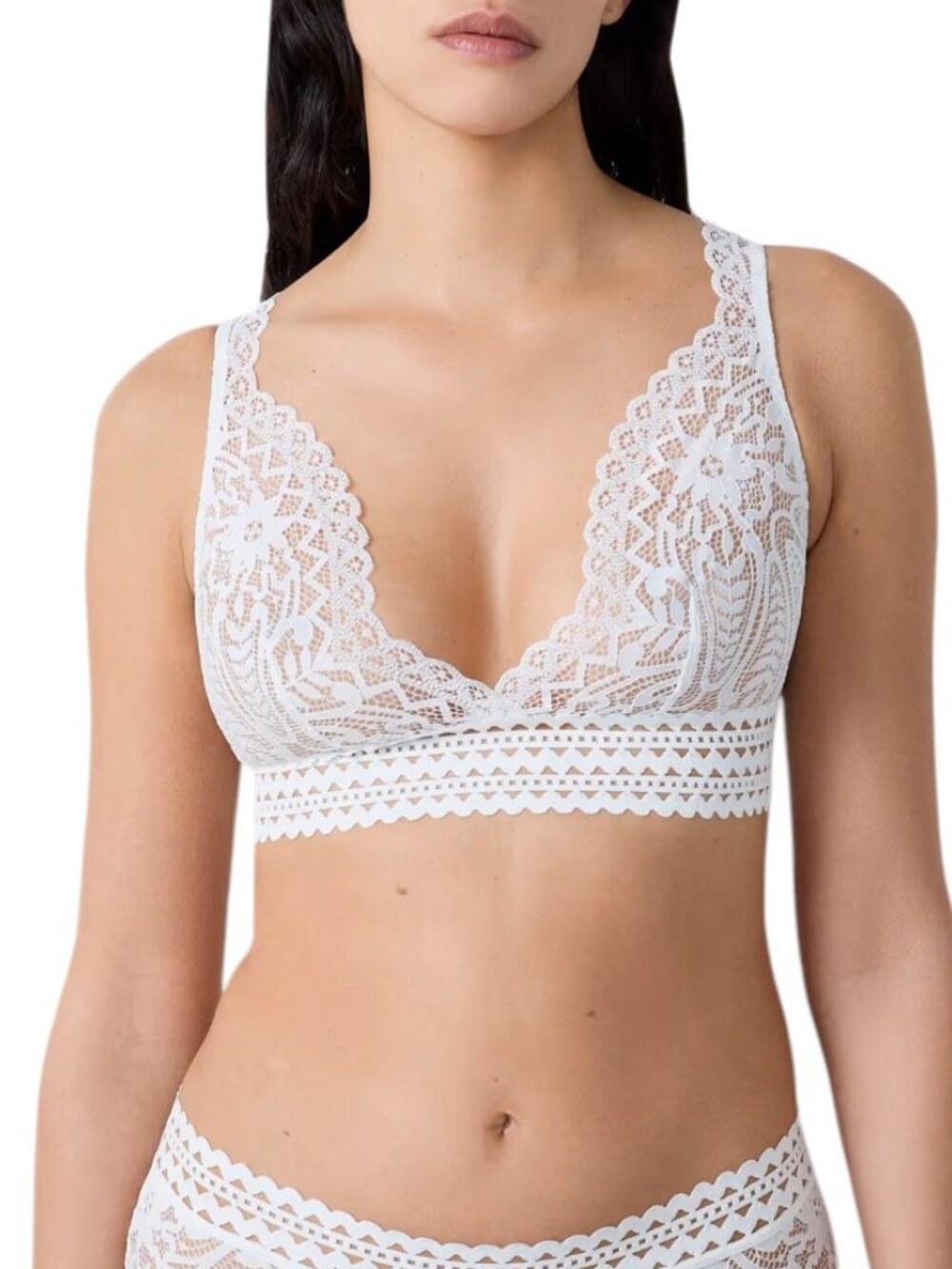 Etam Sheer Floral Lace No 8 Triangle Wireless Bra White Bralette Size 32D
